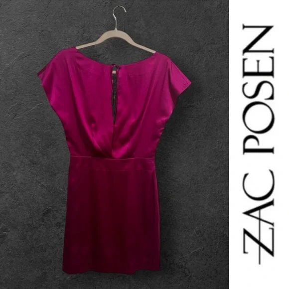 Zac Posen Magenta Silk Keyhole Mini Dress, Size 4, MSRP $1375 - Picture 6 of 10